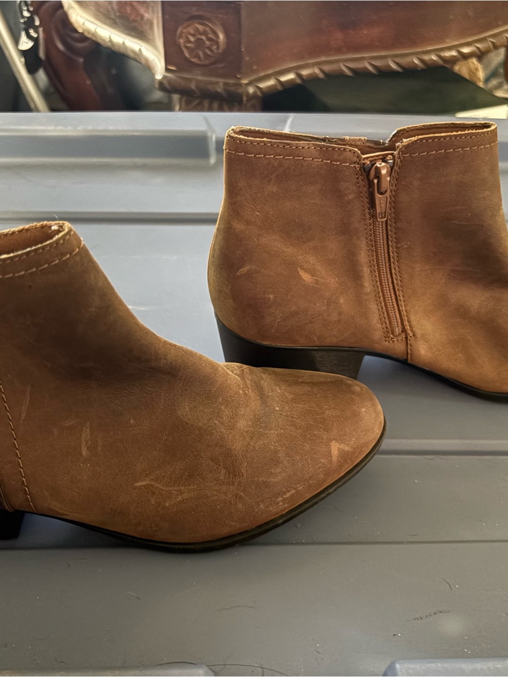Clarks Brown Suede Ankle Booties with Side Zip